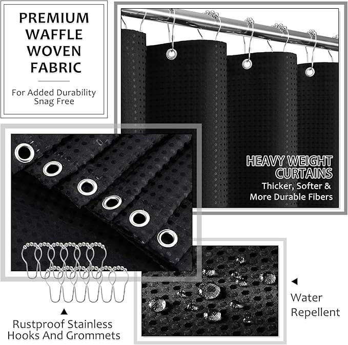 XLHOMO Matte Black Bathroom Sets with Shower Curtain and Rugs, 8-Piece Resin Bathroom Accessories Sets Complete, Soap Dispenser, Toothbrush Holder, Tumbler, Tray & Apothecary Jars Bathroom Essentials