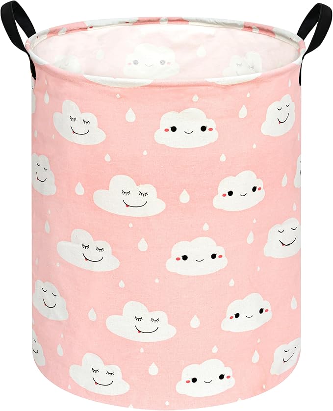 KUNRO Round Laundry Gift Basket Storage Hamper, Clothes Storage Organizer Bins, Shelf Basket with Handles for Room Decor (Smile)