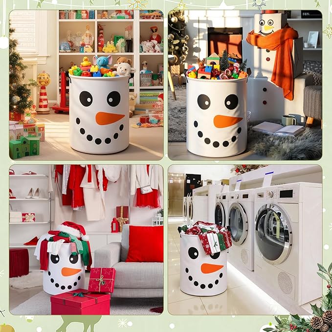 Havawish 2 Pcs Winter Snowman Collapsible Laundry Baskets Oxford Cloth Snowman Game Laundry Hamper with Handle Storage Bin for Dirty Clothes Toys Blankets in Living Room Bathroom Laundrys Room Decor