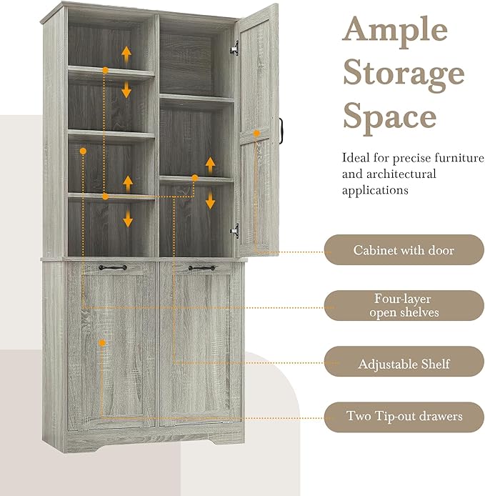 Virubi Tall Laundry Hamper Cabinet with 2 Tilt Out Hamper, Modern Wood Bathroom Laundry Storage Cabinet with Adjustable Shelves, Freestanding,Oak
