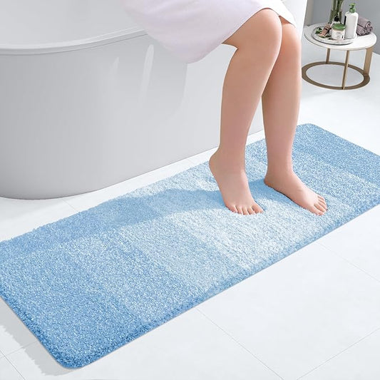 OLANLY Bathroom Rugs Mat 47x17, Extra Soft Absorbent Microfiber Bath Rugs, Rubber Backing, Quick Dry, Machine Washable Bath Mats for Bathroom Floor, Tub and Shower, Home Decor Accessories, Sky Blue