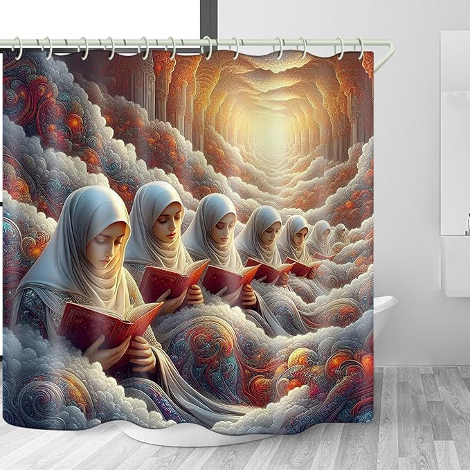 Bright Fabric Shower Curtains, Nun Themed Design Art Shower Curtains, Bathroom Decor Set, 12 Shower Curtain Hooks (72 "Wx72 L) Inch Waterproof Shower Curtain.