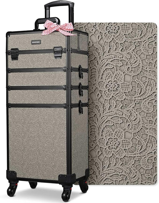 BYOOTIQUE Rolling Makeup Cases Organizer Nail Tech Storage Cart Hairdressing Brush Bags False Eyelash Storage for Beauty Salon Traveling Beautician Manicurist Hairstylist,Rococo GainsBoro