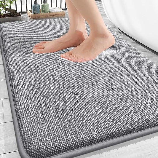 OLANLY Thick Memory Foam Bath Mat Rug 30x18, Extra Soft Absorbent Bathroom Rug, Quick Dry Bath Mats, Non-Slip, Machine Washable Carpet for Bathroom, Tub and Shower, Home Decor Accessories, Grey