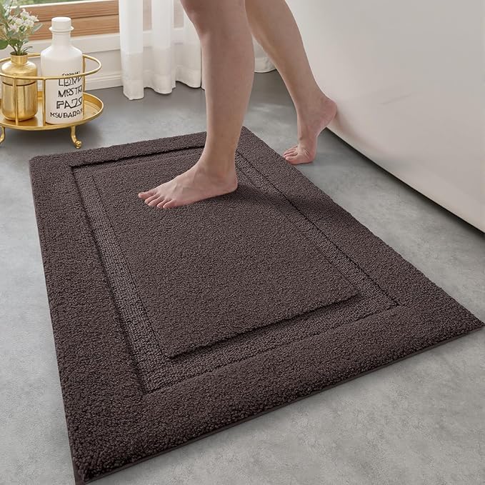 LUMI Ultra Soft Bathroom Rugs Non Slip with Rubber Backing, Absorbent Washable Bath Mat Quick Dry, Upgraded Premium Microfiber Plush Carpet for Bathtub and Shower Floor, Brown, 17x30