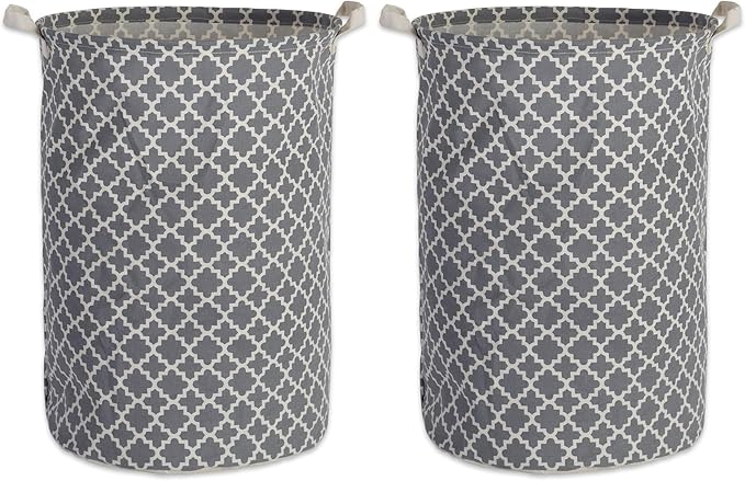 DII Laundy Collection, PE Coated Collapsible Bin, Gray Lattice, Laundry Hamper (Pack of 2)