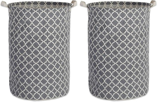 DII Laundy Collection, PE Coated Collapsible Bin, Gray Lattice, Laundry Hamper (Pack of 2)