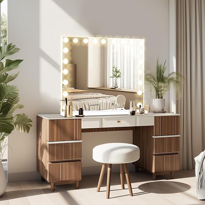 Moonee Vanity Mirror with Lights, Hollywood Lighted Makeup Mirror with 21 Dimmable Bulbs and 10X Magnification, 3 Colors Modes, Aluminum Metal Frame, Light Up Mirror for Tabletop/Wall（40" x 30"）
