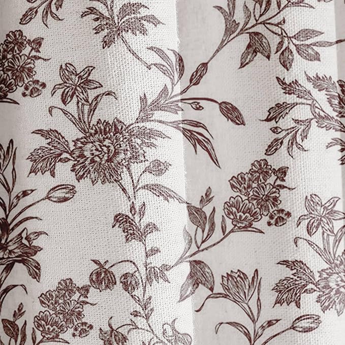 Brown Shower Curtain Floral Cotton Linen Cottagecore Shower Curtain for Bathroom 72" W x 72" L Boho Farmhouse