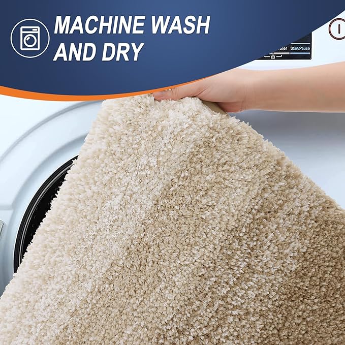 OLANLY Bathroom Rug Set 2 Piece, Soft Absorbent Microfiber Bath Rug Set, Non-Slip, Machine Wash Dry, Plush Shaggy Bath Mats for Bathroom (47"x20"+24"x16", Tan)