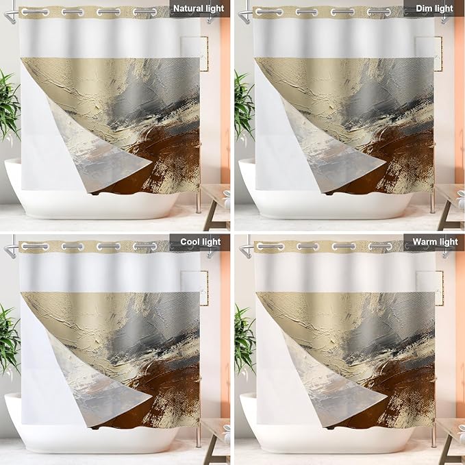 Shrahala Multicolored Modern Abstract No Hooks Shower Curtain with Snap in Liner Set, Artists Oil Paints Closeup Bathroom Décor Polyester Fiber Waterproof for Stall Bathtubs 71 X 74 in
