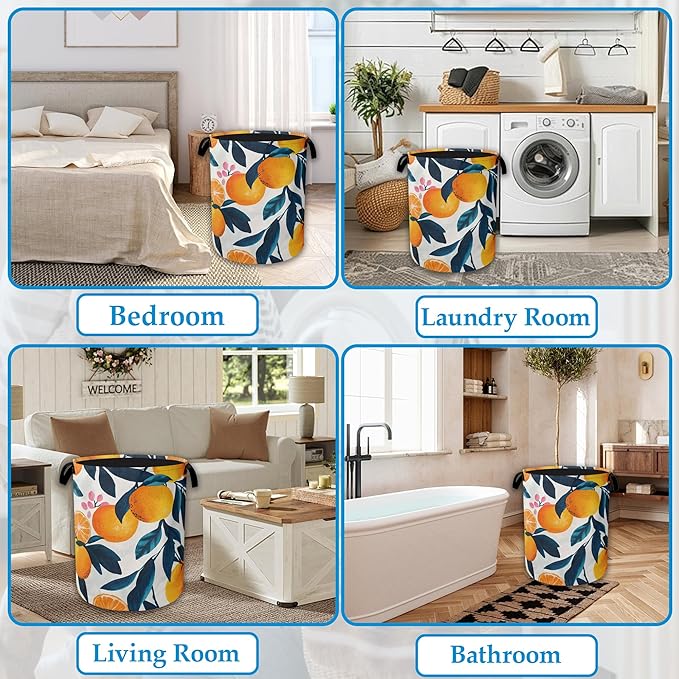 Lemon Floral Laundry Basket Collapsible Laundry Hamper with Handle, Oxford Clothes Toy Storage Bin for Bathroom Bedroom Room Decor 16" X 20.8"