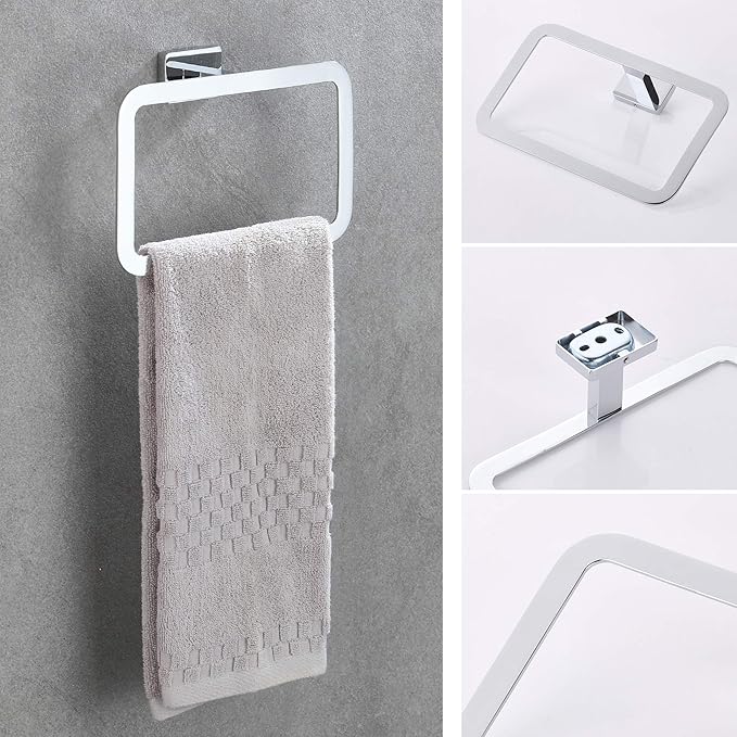 GERUIKE 4 Piece Bathroom Hardware Accessories Set,Chrome Stainless Steel Towel Bar Sets Wall Mounted - Includes 18" Towel Bar, Square Towel Ring, Toilet Paper Holder, Robe Towel Hook