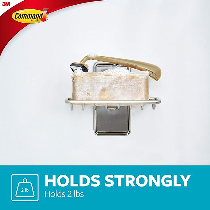 Command Soap Dish for Shower, Damage Free Hanging Bathroom Soap Dish, No Tools Bar Soap Holder, 1 Satin Nickel Soap Dish and 2 Water-Resistant Command Strips