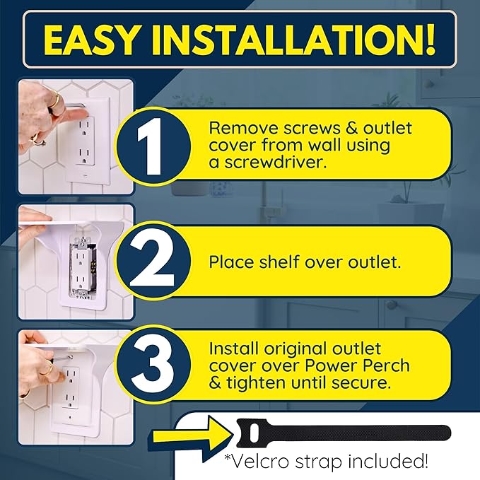 BeraTek Power Perch Wall Outlet Shelf with Cord Storage Strap - Declutter & Reclaim Bathroom Counter Space - Echo Dot Stand, Homepod Mini Wall Mount, Smart Home Devices Organizer - White, 4-Pack