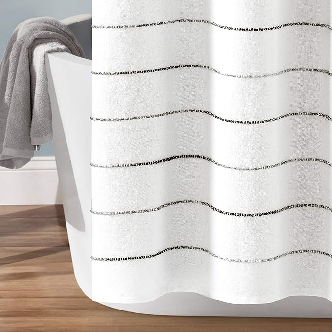 Lush Decor Ombre Stripe Yarn Dyed Cotton Shower Curtain, 72" W x 72" L, Gray & Multi - Fabric Shower Curtains - Striped Bathroom Curtain - Farmhouse & Coastal Decor