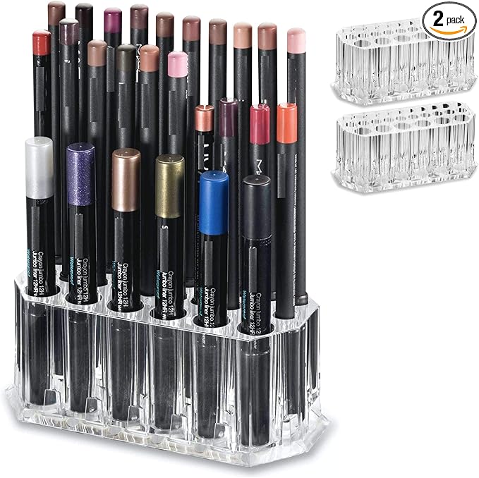 BY ALEGORY Acrylic Eyeliner Organizer & Lip Liner Organizer 26 Space Storage 20 Standard 6 Jumbo Cosmetic Pencil Makeup Display Case Refillable Container (2)