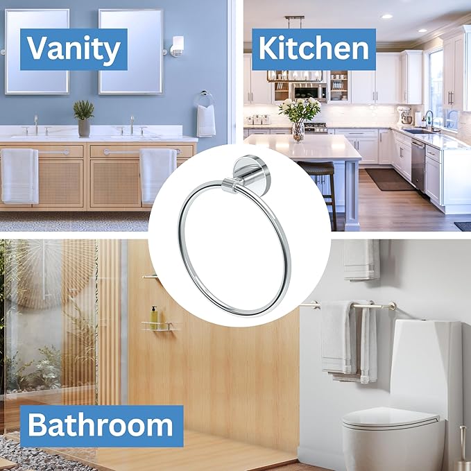 Gatco 5552 Sky Towel Ring | Modern Hand Towel Holder for Bathroom | Stylish Decorative Hardware, Heavy Duty Metal, EZ Ancor Mounting | Chrome