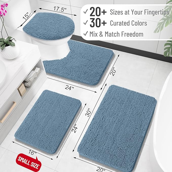 OLANLY Bathroom Rugs 32x20, Extra Soft Absorbent Chenille Bath Rugs, Rubber Backing Quick Dry, Machine Washable Bath Mats for Bathroom Floor, Tub and Shower, Home Decor Accessories, Airy Blue