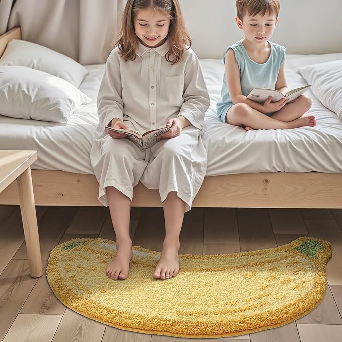 LUMI Cute Bathroom Rugs, Funny Fruit Runner Rug, Soft Plush Fluffy Bath Mat, Absorbent, Non-Slip for Bathroom, Kitchen Sink, Bedroom, Kid's Bedroom, and Living Room, 24"x51", Banana