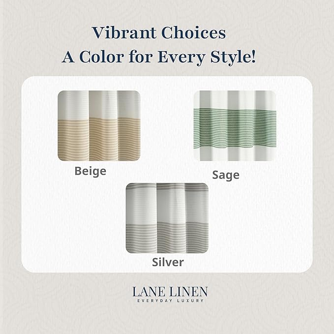 LANE LINEN Premium Shower Curtain for Bathroom - 72W x 72H - Dobby Striped Soft Textured Weave - Water Resistant & Quick Dry - Machine Washable - Reinforced Header with Metal Grommets - Beige