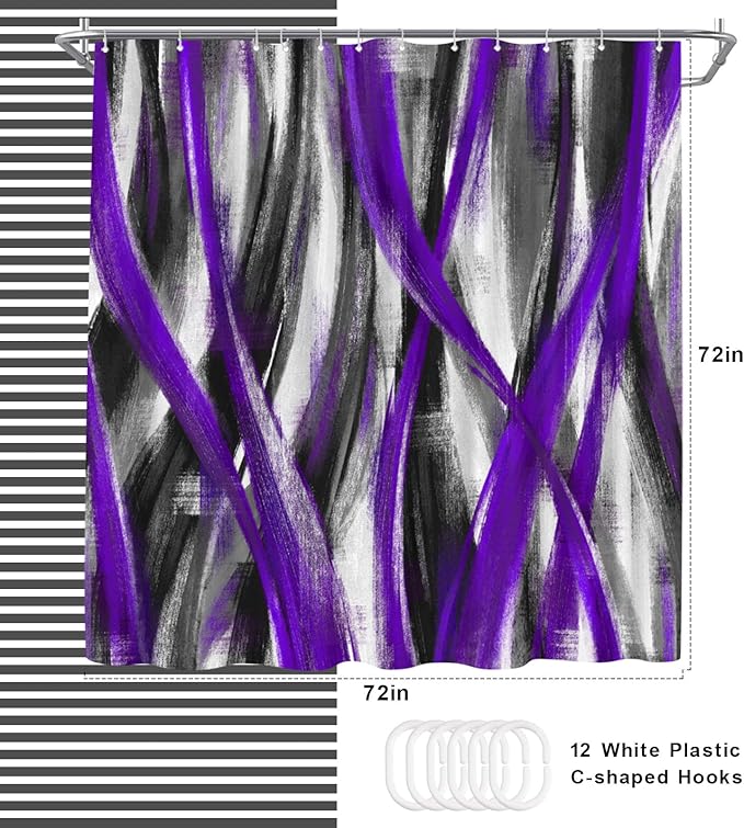 WELMECO Geometric Shower Curtain Modern Abstract Shower Curtain Bathroom Decor Polyester Fabric, 72x72inch (Purple and Grey)