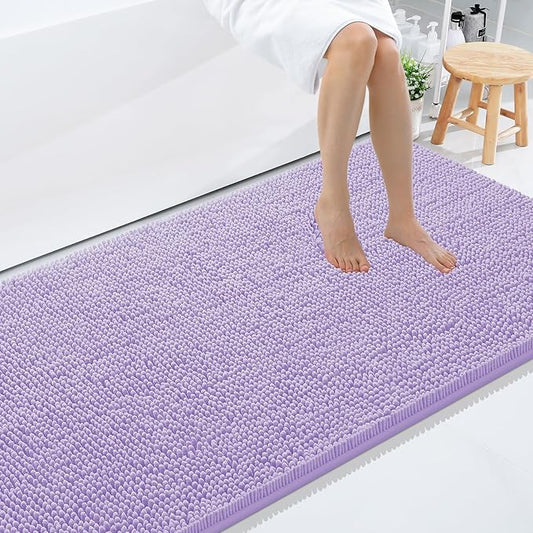 Smiry Luxury Chenille Bathroom Rugs 59x35, Extra Soft and Absorbent Shaggy Bath Mat, Machine Washable, Non-Slip Plush Carpet Runner for Tub, Shower, and Floor, Home Decor Accessories, Purple
