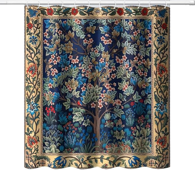 Boho Shower Curtains William Morris Art Retro Design Flower Trees Pattern Printed Shower Curtains 72""×72"" Inch, Style