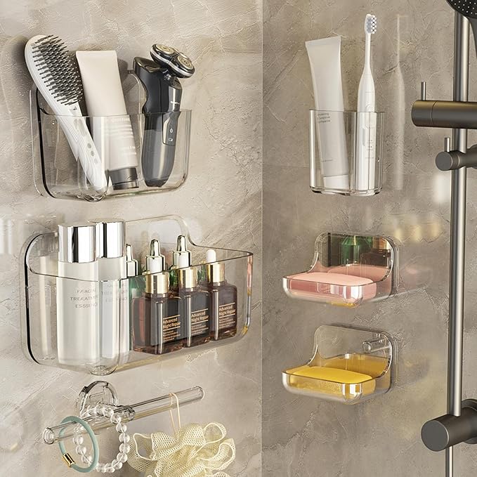 Acrylic Shower Caddy,6 Pack Acrylic Rustproof Shower Organizer with Large Capacity,No Drilling Shelves for Bathroom Storage & Home Decor (Clear)
