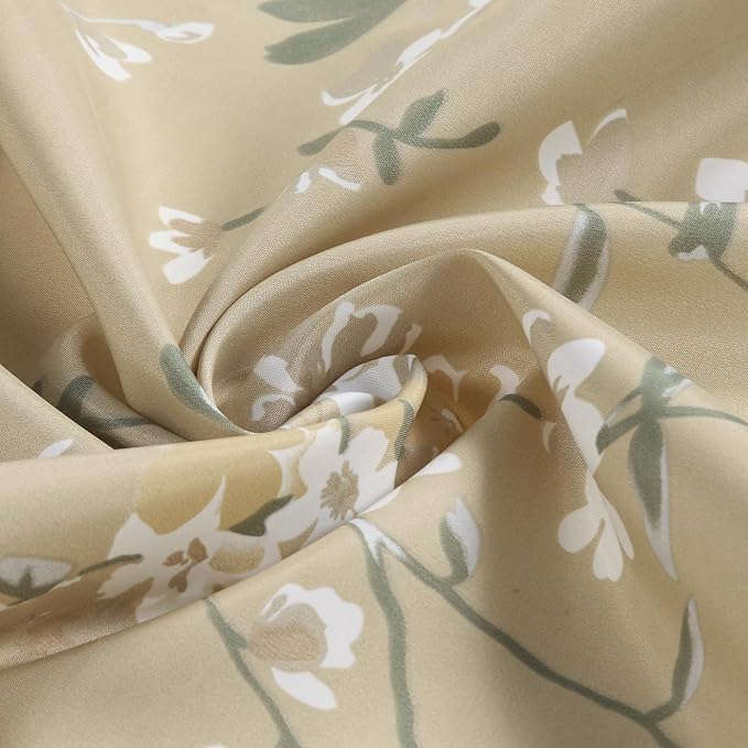 Fabric Floral Shower Curtain, Beige Gold Plant Flower Shower Curtains for Bathroom, Waterproof Bathroom Curtains, 72" W x 72" H