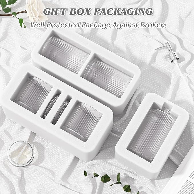 BSSN Glass Bathroom Accessories 5 Pcs, Clear Bathroom Set, Soap Dispenser, Toothbrush Holder Set, Tumber, Qtip Holder Set, Vintage Bathroom Sink Set, Cute Bathroom Decor