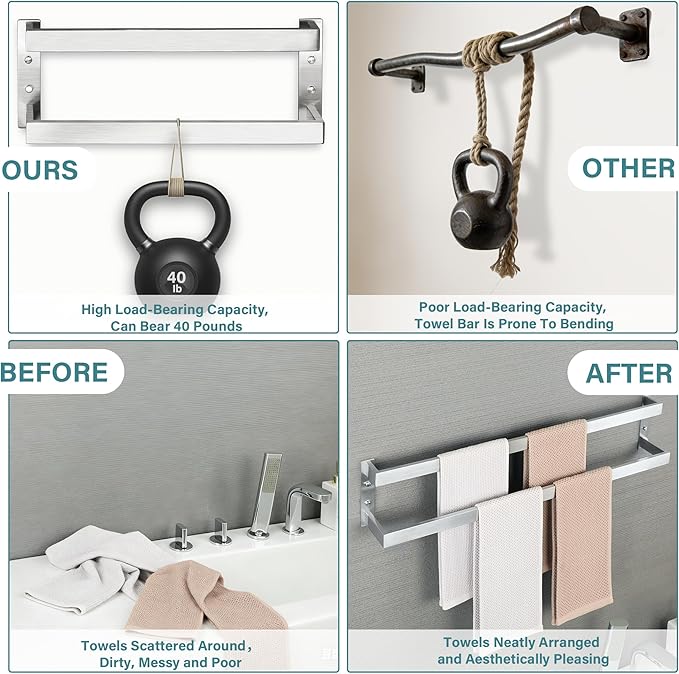 Alise Double Towel Bar, 32" Towel Racks for Bathroom Wall Mounted SUS304 Stainless Steel, Quick Drying Bathroom Towel Holder, Long Heavy Duty Towel Hanger, Brushed Nickel