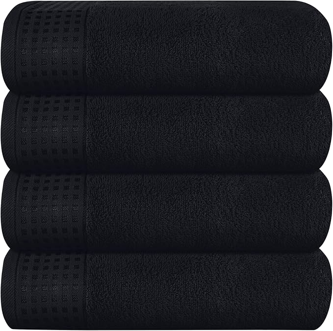 GLAMBURG Ultra Soft 4 Pack Oversized Bath Towel Set 27x54 inches, 100% Cotton Bath Towels, Highly Absorbant Compact Quickdry & Lightweight Towel, Ideal for Gym Travel Camp Pool - Black