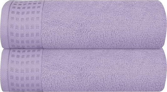 GLAMBURG 100% Cotton 2 Pack Oversized Bath Towel Set 28x55 Inches, Ultra Soft Highly Absorbant Compact Quickdry & Lightweight Large Bath Towels, Ideal for Gym Travel Camp Pool - Purple