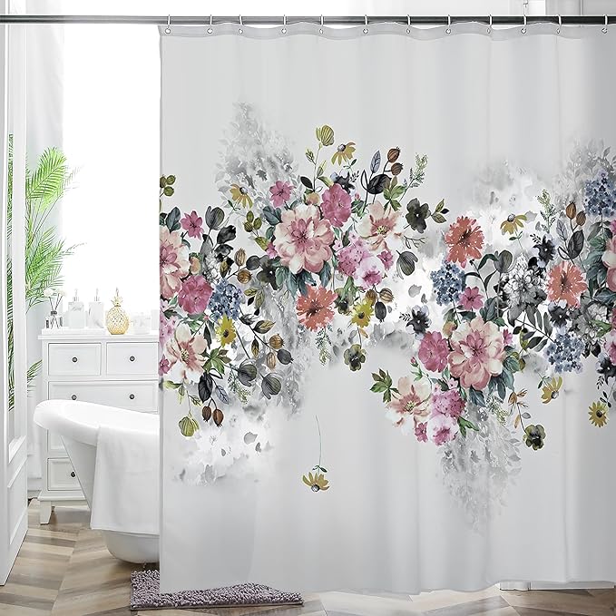 HMS Happy Memories Thicken Durable Polyester Blend Cloth Fabric Bathroom Curtain Colorful Bohemian Boho Floral Print Beautiful Bright Shower Curtain for Bathroom Decoration, 72"x72"