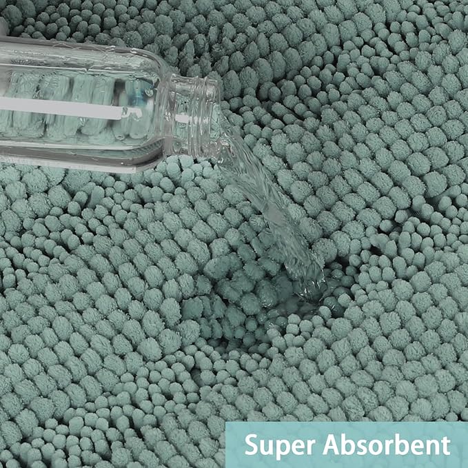Turquoize Chenille Bathroom Rugs Set Non-Slip Bath Mats for Bathroom Super Absorbent Shaggy Rugs for Tub Shower Toilet Bath Rug Plus U Shaped Rug (Standard: 20" x 32" and 20" x 20" U), Duckegg Blue