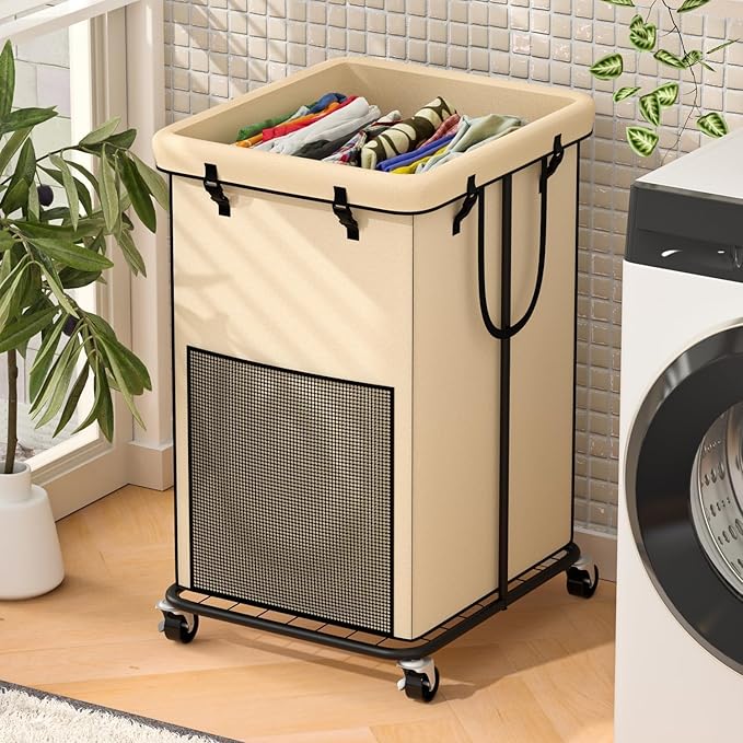 YKDIRECT 150L Large Laundry Hampers, Oxford Fabric Laundry Hampers Clothes Hampers, Metal Frame and Removable Bag Design with Wheels, Suitable for Bedroom, Bathroom, Dorm Room, Laundry Room (White)