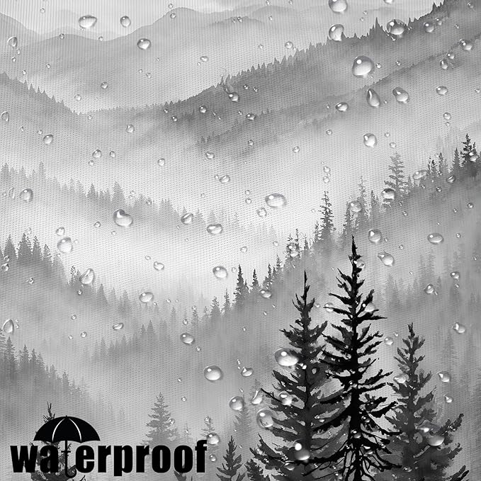 Accnicc Forest Mountain Shower Curtain Black and White Nature Misty Pine Tree Shower Curtains for Bathroom Dark Grey Foggy Rustic Woodland Decorative Waterproof Fabric Bath Curtain Decor 72×78 Inches