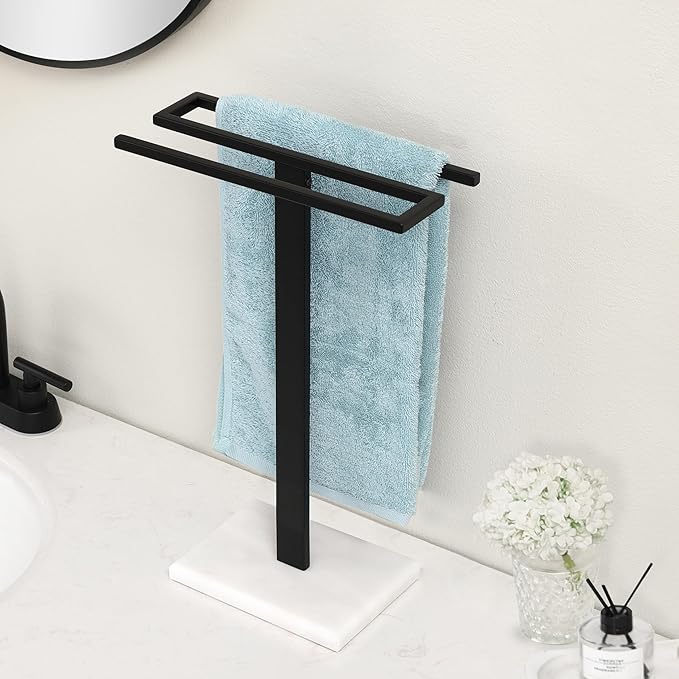 KES Black Hand Towel Holder, Free Standing Towel Rack Towel Stand S-Shape with Marble Base for Bathroom Countertop SUS304 Stainless Steel Matte Black, BTH223-BK