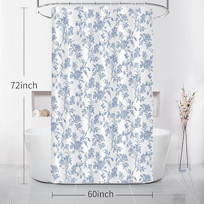 Seorsok Blue Shower Curtain,Sage Cotton Floral Cottagecore,Elegant Floral Fabric Shower Curtain Machine Washable Waterproof Bathroom Decor 60'Wx72'L inches