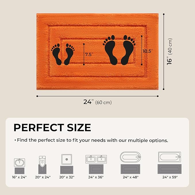 GRANNY SAYS Bathroom Rugs and Mats, 16" x 24" Non-Slip Bath Mat for Bathroom, Super Soft Absorbent Microfiber Bath Rug, Machine Washable and Dry, Small Orange Rug for Shower, Tub and Bath Floor