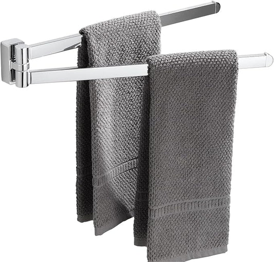 BGL Swivel Towel Bar Chrome,Two Arms Wall Mount Towel Hanger Holder for Bathroom Organizer