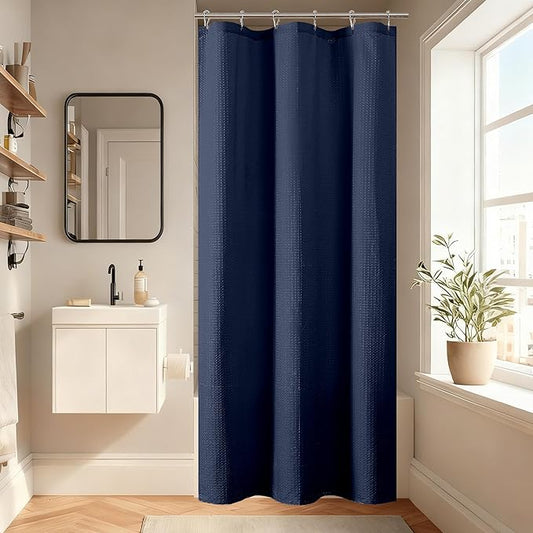 Aiyufeng Waterproof Fabric Shower Curtains for Bathroom，Dot Like Embossed Textured Soft Polyester Cloth Stall Shower Curtain，Hotel Luxury Quality Machine Washable，36Wx72L，Navy Blue
