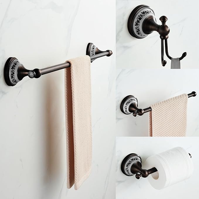 Oil Rubbed Bronze Bathroom Hardware Set,Adjustable Towel Rack, Toilet Roll Paper Holder,Hand Towel Holder,Hook, Bathroom Accessories Set Wall Mounted