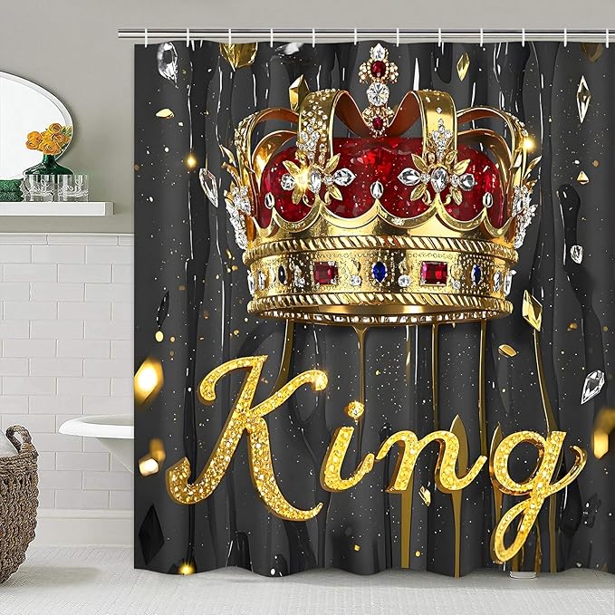 AZHM Golden Crown Print Shower Curtain Set 4 PCS Glitter Crystal Bathroom Decor with Shower Curtain and Rugs