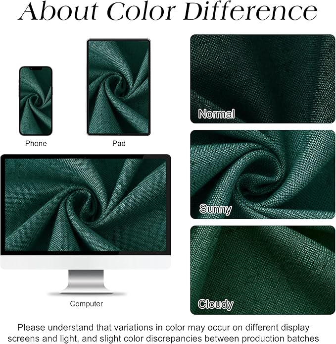 Naturoom Dark Green 42 Inch Shower Curtain - Stall Narrow Half Linen Ultra Thick Fabric Shower Curtain Set with Hooks, Boho Farmhouse Rustic RV Camper Bath Curtains for Bathroom, 42x72