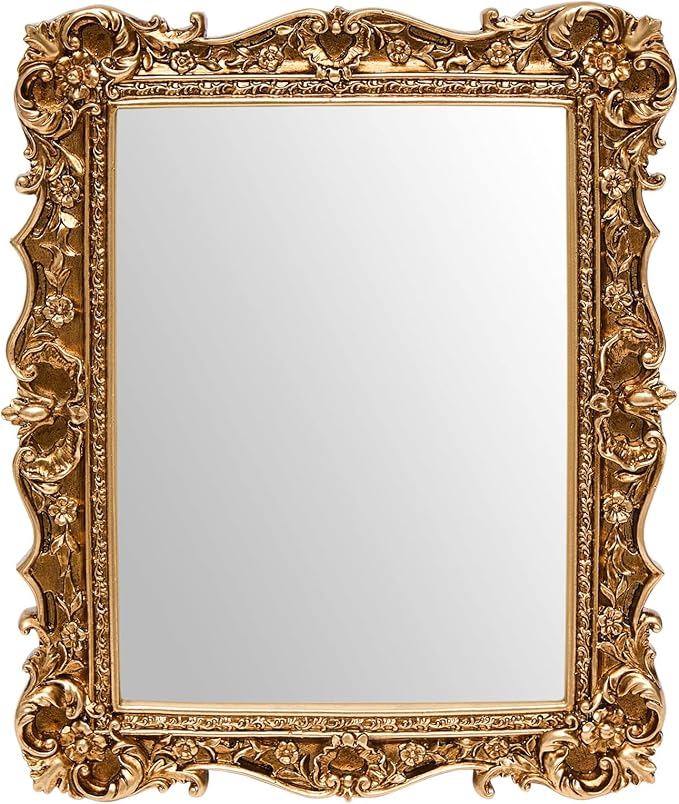 JANDERART Small Vintage Mirror 10x8 Inch, Antique Ornate Decorative Mirror for Desk & Wall, Vanity Mirror for Makeup Wall Decor, Gold