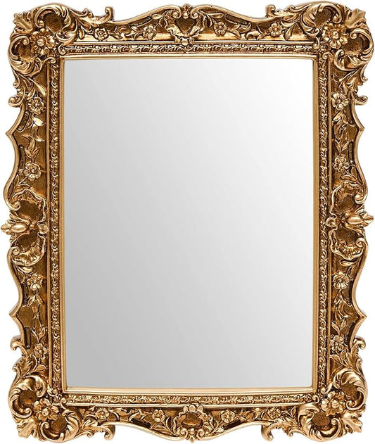 JANDERART Small Vintage Mirror 10x8 Inch, Antique Ornate Decorative Mirror for Desk & Wall, Vanity Mirror for Makeup Wall Decor, Gold