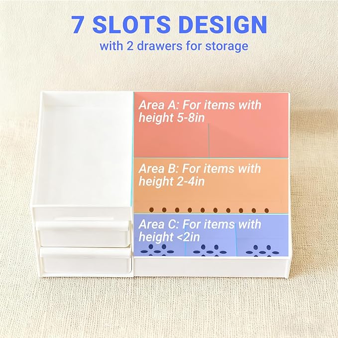 Makeup Organizer with Drawers, Cosmetic Organizer for Vanity Dresser Bathroom Countertop, Large Capacity Makeup Organizer for Skincare, Lipstick, Palettes, Perfume & Brush Display Holder 2Pack