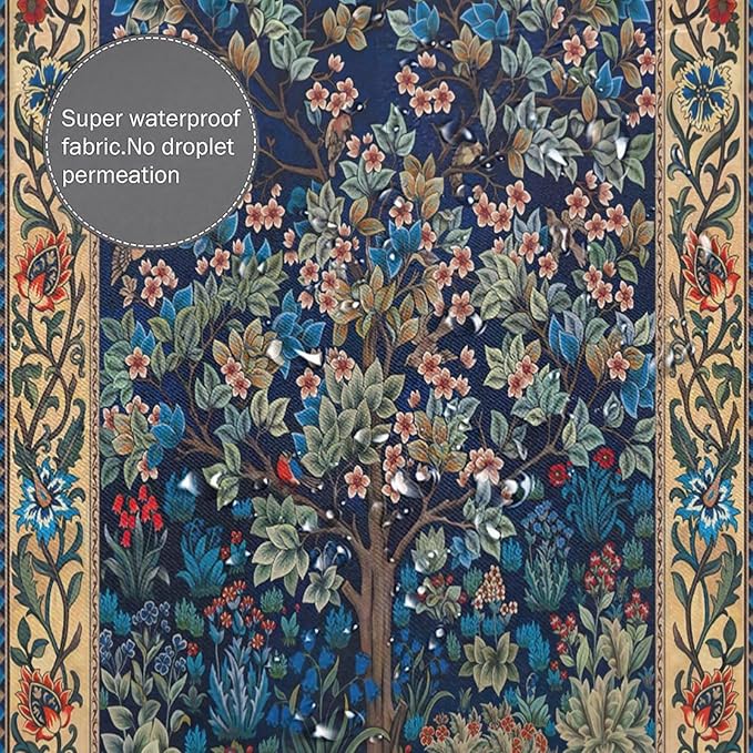 Boho Shower Curtains William Morris Art Retro Design Flower Trees Pattern Printed Shower Curtains 72""×84"" Inch, Style